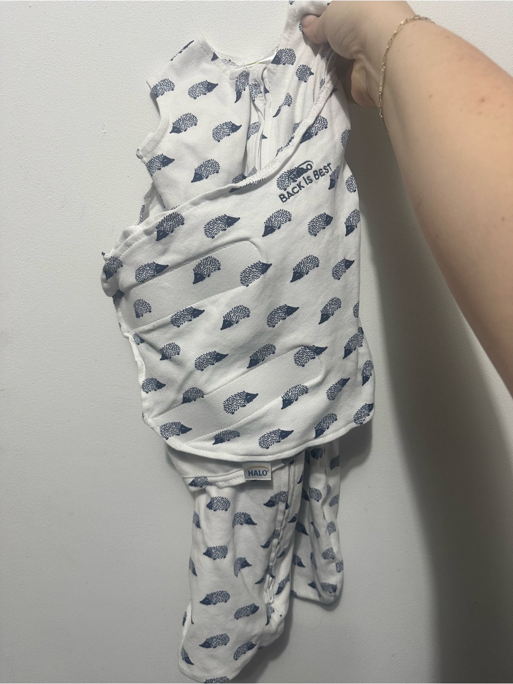 Halo White Sleeveless Sleep Sack with Navy Hedgehog Print